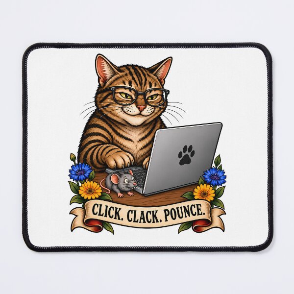 Item preview, Click Clack Pounce Vintage Gamer Cat Tattoo designed and sold by Old's Cool Cat Studio.