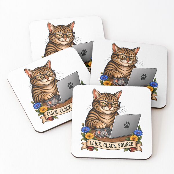 Item preview, Click Clack Pounce Vintage Gamer Cat Tattoo designed and sold by Old's Cool Cat Studio.