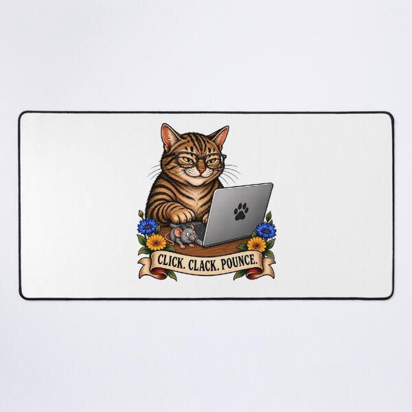 Item preview, Click Clack Pounce Vintage Gamer Cat Tattoo designed and sold by Old's Cool Cat Studio.