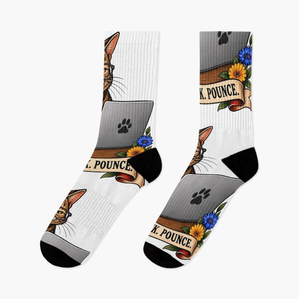 Item preview, Click Clack Pounce Vintage Gamer Cat Tattoo designed and sold by Old's Cool Cat Studio.