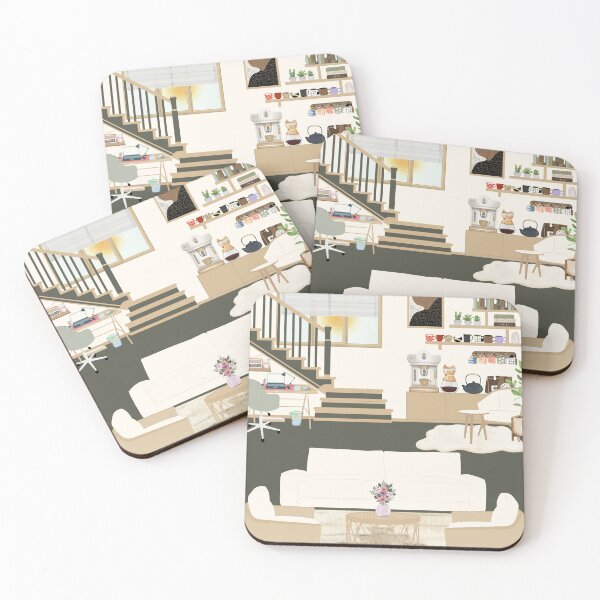 Item preview, Cozy Modern Living Room and Coffee Bar Interior Art designed and sold by HBBS DESIGNS.