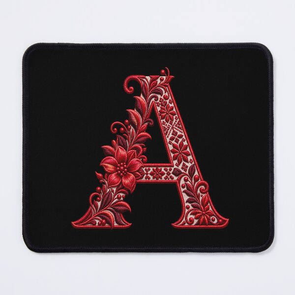 Item preview, Elegant Red Floral Embroidered Letter A Monogram designed and sold by BrainCurves.