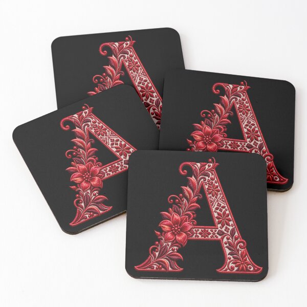 Item preview, Elegant Red Floral Embroidered Letter A Monogram designed and sold by BrainCurves.