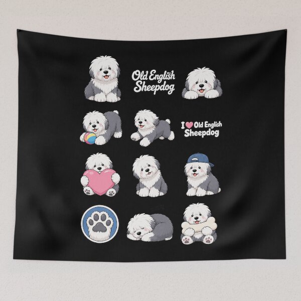 Item preview, Cute Old English Sheepdog stickers and apparel design designed and sold by rafaeltto.