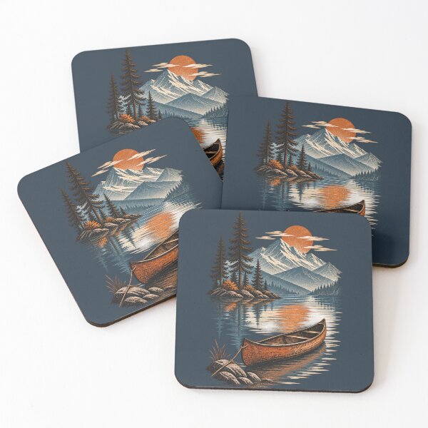 Item preview, Canoe Mountain Lake Sunset Vintage Wilderness designed and sold by BROHLine Studio.