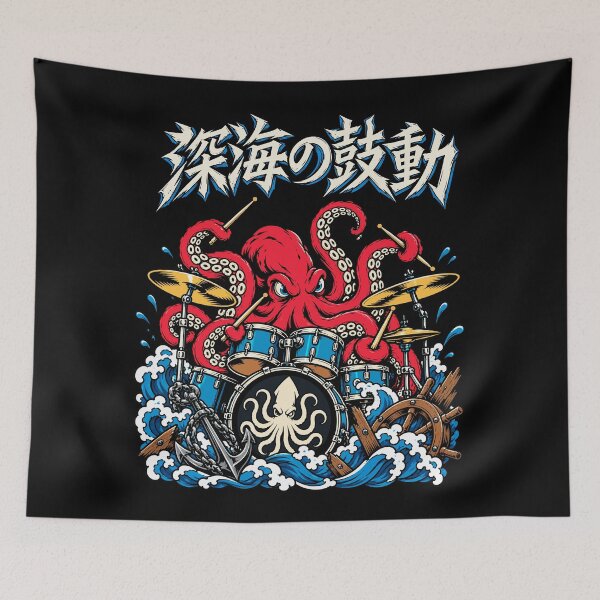 Item preview, Kraken Drummer – Deep Sea Rock Monster Ocean Metal Music T-Shirt designed and sold by Leeded.