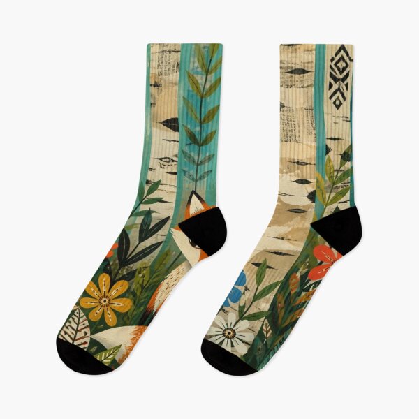 Item preview, Scandinavian Folk Art Red Fox Birch Wildflower Forest designed and sold by GrinGalore.