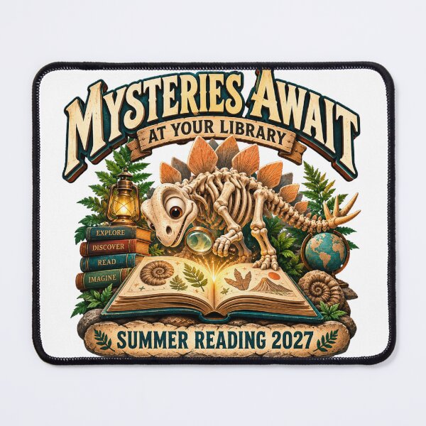 Item preview, Mysteries Await at Your Library Triceratops Dinosaur 2027 designed and sold by OUICHA.