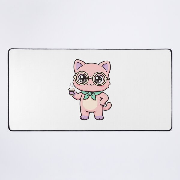 Item preview, Adorable Kawaii Pink Cat with Glasses and Coffee designed and sold by dalilashops.