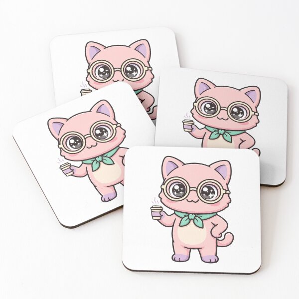 Item preview, Adorable Kawaii Pink Cat with Glasses and Coffee designed and sold by dalilashops.