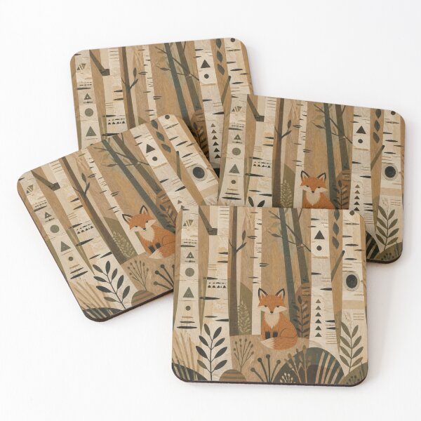 Item preview, Neutral Scandinavian Folk Art Red Fox Birch Forest designed and sold by GrinGalore.