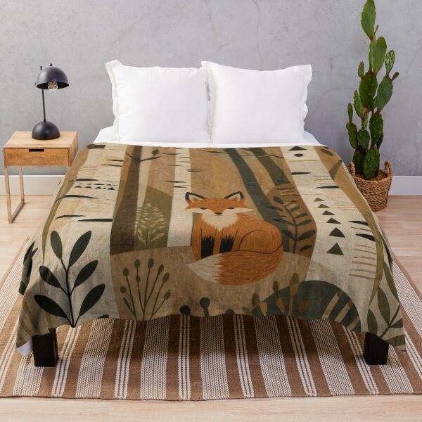 Item preview, Neutral Scandinavian Folk Art Red Fox Birch Forest designed and sold by GrinGalore.