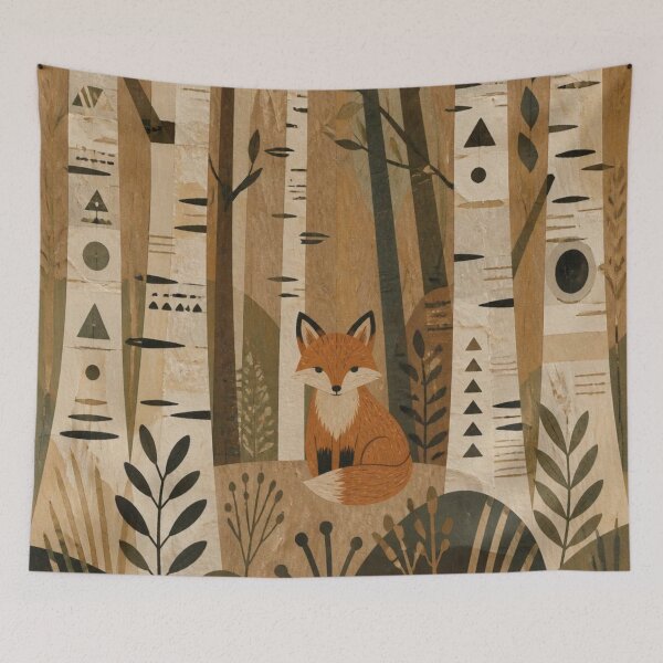 Item preview, Neutral Scandinavian Folk Art Red Fox Birch Forest designed and sold by GrinGalore.