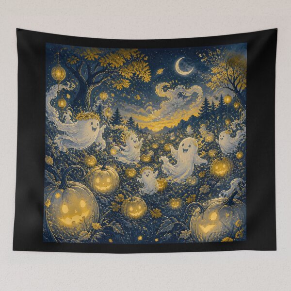 Item preview, Whimsical Ghosts in Pumpkin Patch at Twilight designed and sold by Shelley Loewnau-Jones Studio.