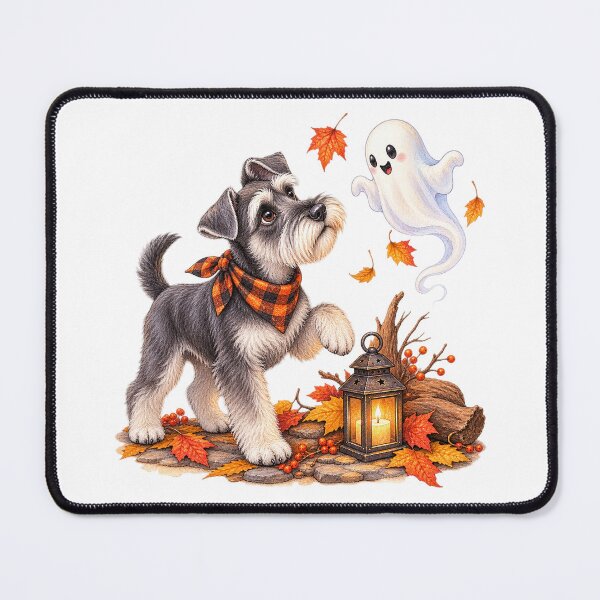 Item preview, Schnauzer Meets a Friendly Ghost | Halloween Dog designed and sold by PAPIRO SIGLO XXI.