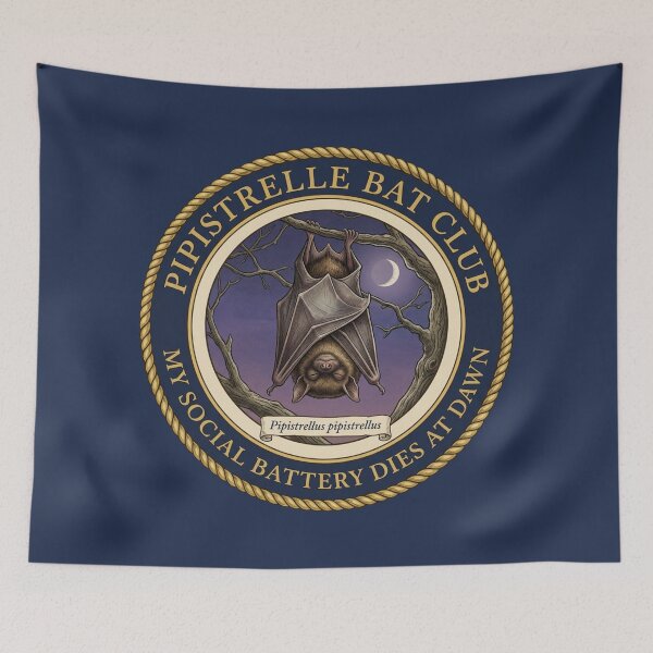 Item preview, My Social Battery Dies At Dawn Pipistrelle Bat Badge designed and sold by CalmCapy Co.