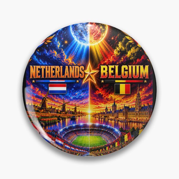 Item preview, Netherlands Belgium football match poster/cosmic neon soccer art  designed and sold by Nexus Space.