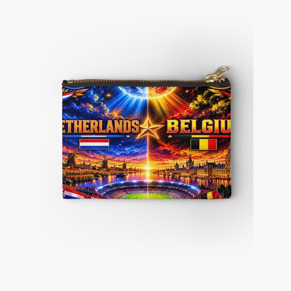 Item preview, Netherlands Belgium football match poster/cosmic neon soccer art  designed and sold by Nexus Space.