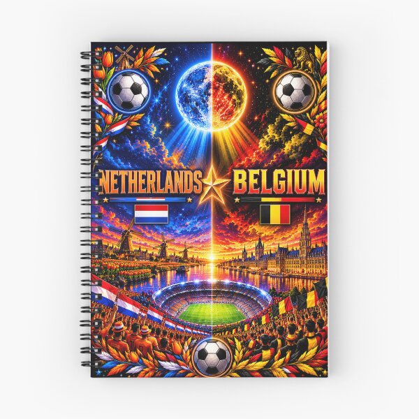 Item preview, Netherlands Belgium football match poster/cosmic neon soccer art  designed and sold by Nexus Space.