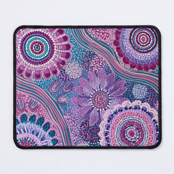 Item preview, Aboriginal Inspired Dot Art - Floral Magenta Lavender Turquoise Pattern designed and sold by GrinGalore.