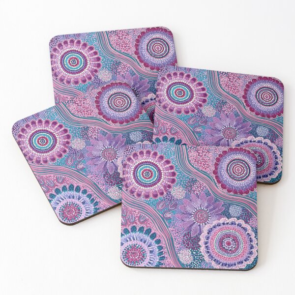 Item preview, Aboriginal Inspired Dot Art - Floral Magenta Lavender Turquoise Pattern designed and sold by GrinGalore.
