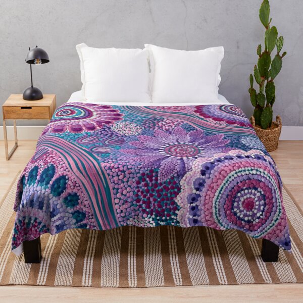 Item preview, Aboriginal Inspired Dot Art - Floral Magenta Lavender Turquoise Pattern designed and sold by GrinGalore.