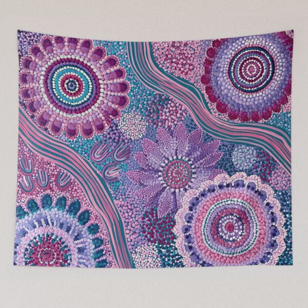 Item preview, Aboriginal Inspired Dot Art - Floral Magenta Lavender Turquoise Pattern designed and sold by GrinGalore.