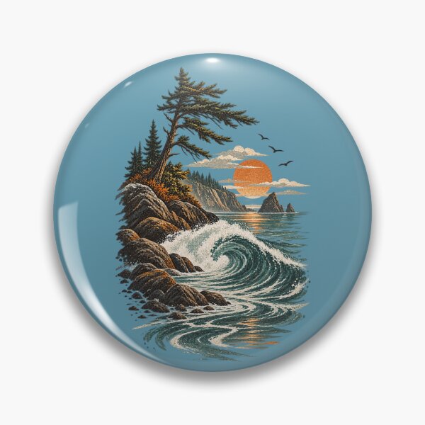 Item preview, Ocean Wave Sunset Vintage Coastal Landscape designed and sold by BROHLine Studio.
