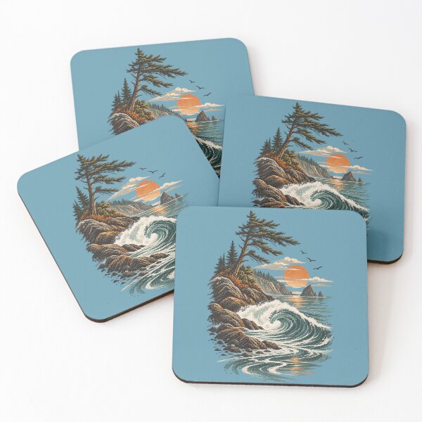 Item preview, Ocean Wave Sunset Vintage Coastal Landscape designed and sold by BROHLine Studio.