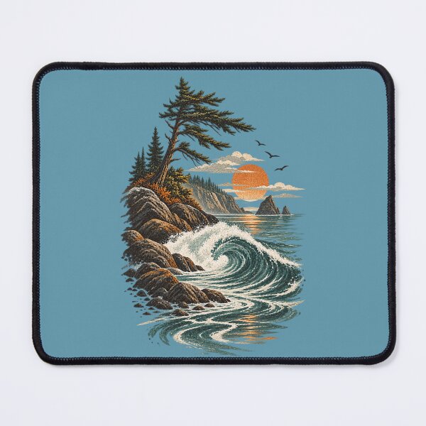 Item preview, Ocean Wave Sunset Vintage Coastal Landscape designed and sold by BROHLine Studio.