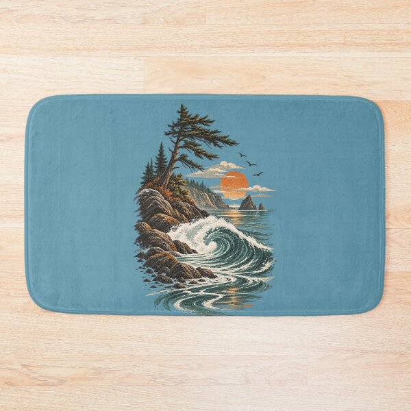 Item preview, Ocean Wave Sunset Vintage Coastal Landscape designed and sold by BROHLine Studio.