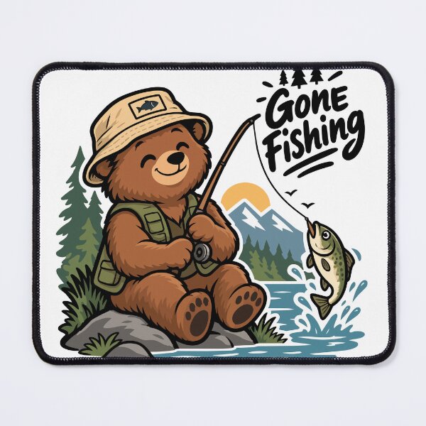Item preview, Cute Fishing Bear Gone Fishing Outdoors designed and sold by DesignGraphica.
