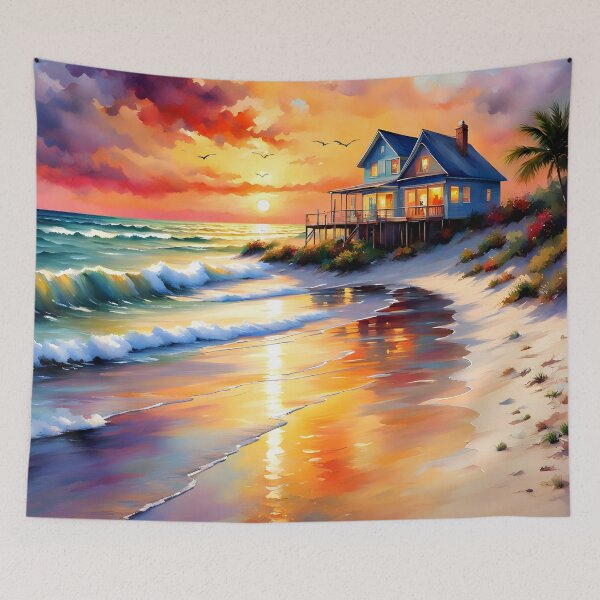 Item preview, Bright Seaside Cottage Watercolor designed and sold by ByNicoleSara.