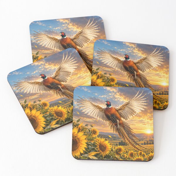 Item preview, Pheasant in Flight – Sunflower Field Wildlife Art designed and sold by TammyHunterArt.