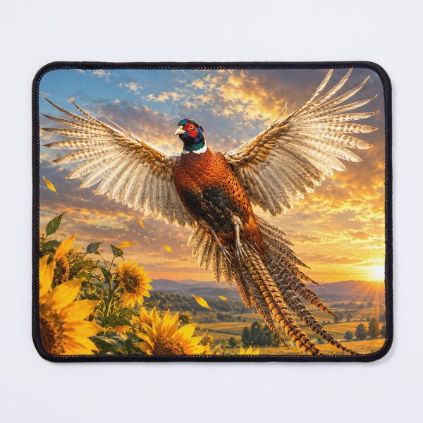 Item preview, Pheasant in Flight – Sunflower Field Wildlife Art designed and sold by TammyHunterArt.
