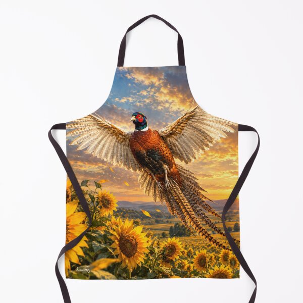 Item preview, Pheasant in Flight – Sunflower Field Wildlife Art designed and sold by TammyHunterArt.