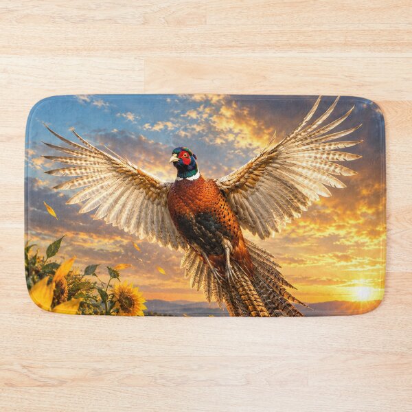 Item preview, Pheasant in Flight – Sunflower Field Wildlife Art designed and sold by TammyHunterArt.