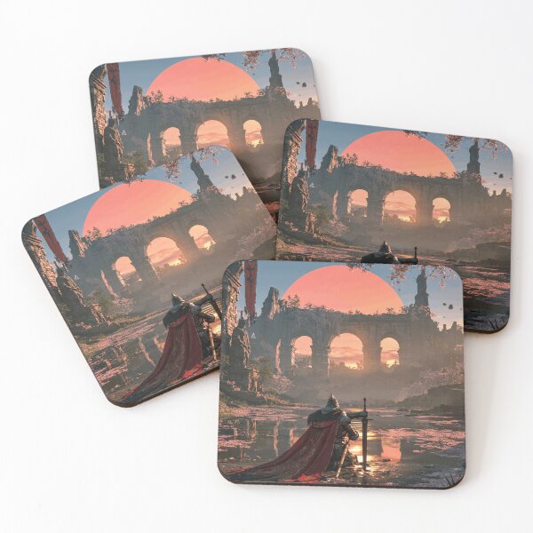 Item preview, Fantasy Knight Kneeling Before Ancient Ruins at Sunset designed and sold by The Grimforge.