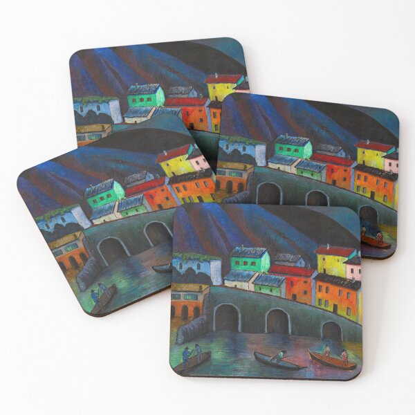 Item preview, Nighttime Fishing in Ascona seascape pastel houses in Italy painting print by Marianne von Werefkin  designed and sold by Jéanpaul  Ferro.