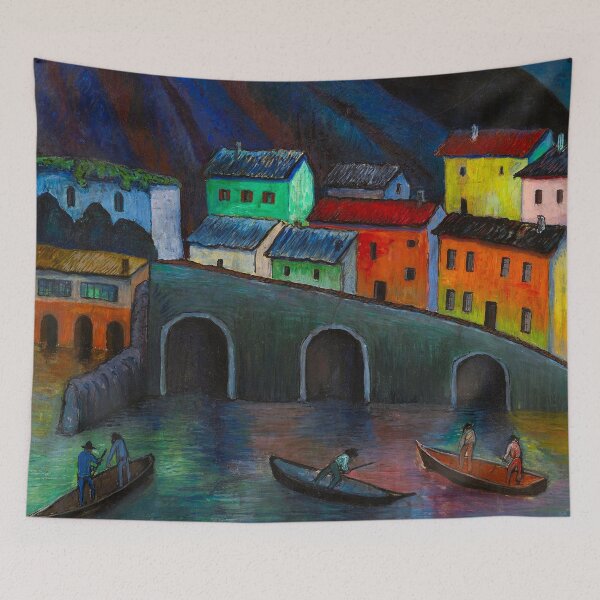 Item preview, Nighttime Fishing in Ascona seascape pastel houses in Italy painting print by Marianne von Werefkin  designed and sold by Jéanpaul  Ferro.