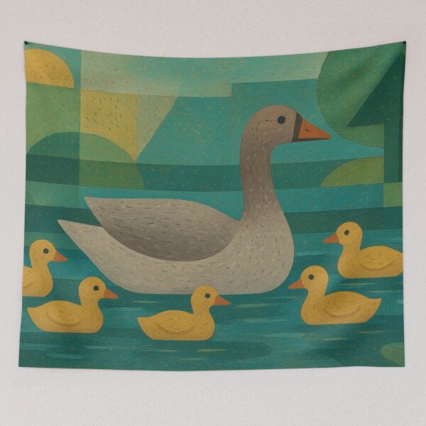 Item preview, Mother Duck swimming with Ducklings – Painting designed and sold by GalleryKauffeld.