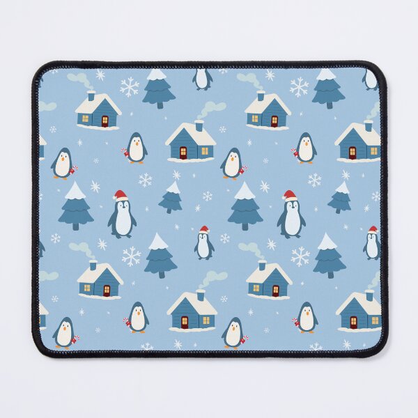 Item preview, Winter Wonderland Village Pattern with Penguins and Snowy Cabins designed and sold by The Flat Lab.