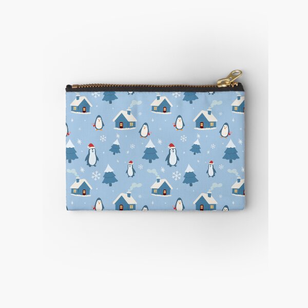 Item preview, Winter Wonderland Village Pattern with Penguins and Snowy Cabins designed and sold by The Flat Lab.