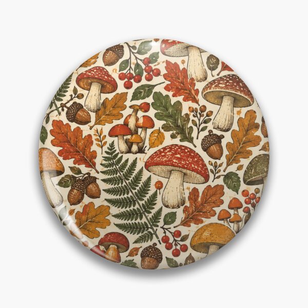 Artikelvorschau, Nahtloses Vintage-Waldmotiv mit Pilzen und Farnen entworfen und verkauft von Golden Era Studio.