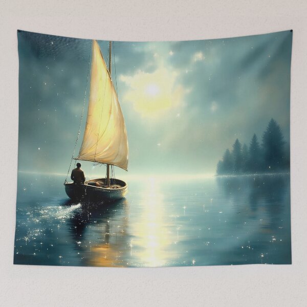 Item preview, Moonscape With Solitary Boat designed and sold by ByNicoleSara.