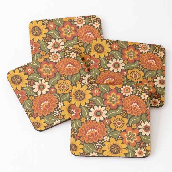 Item preview, Groovy Autumn Flowers 70s Vintage Pattern designed and sold by Golden Era Studio.