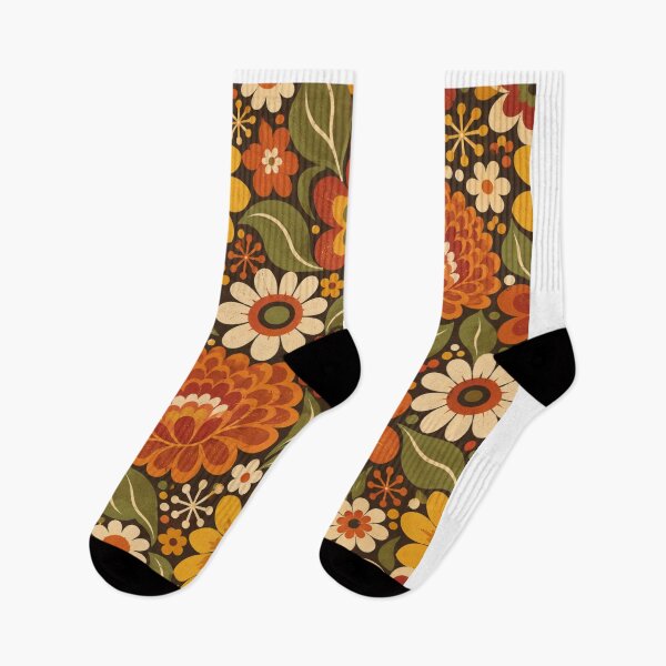 Item preview, Groovy Autumn Flowers 70s Vintage Pattern designed and sold by Golden Era Studio.