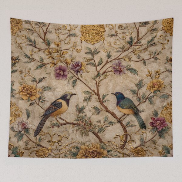 Item preview, Chinoiserie Songbirds Peony Cream Gold Vintage Floral designed and sold by GrinGalore.