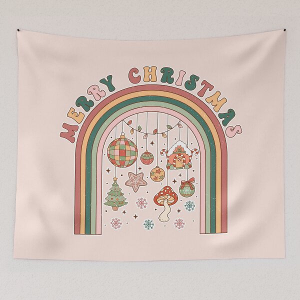 Item preview, Retro Merry Christmas Rainbow Arch, Vintage Groovy Holiday Ornaments And Mushroom designed and sold by zozo-shop.