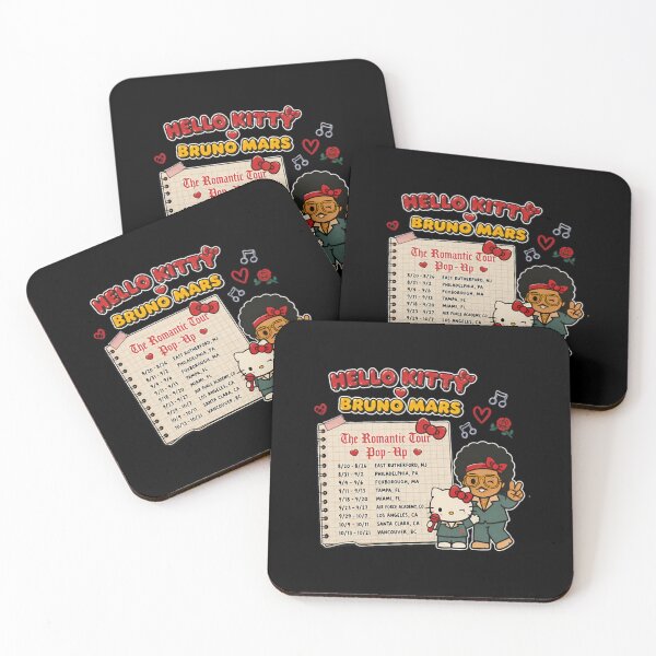 Item preview, Gráfico con el calendario de la gira romántica de Bruno Mars y un adorable gato de dibujos animados. designed and sold by TinaQuentin.